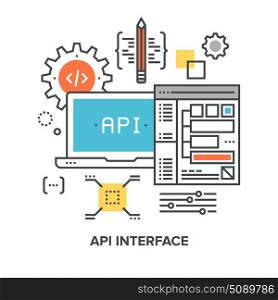 api interface concept. Vector illustration of api interface flat line design concept.