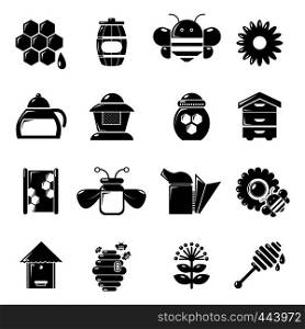 Apiary honey icons set. Simple illustration of 16 apiary honey vector icons for web. Apiary honey icons set, simple style