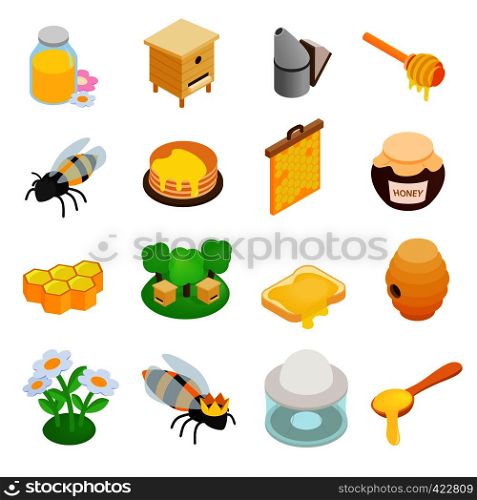 Apiary isometric 3d icon. 16 symbols isolated on a white background. Apiary isometric 3d icon