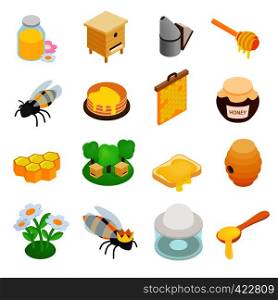 Apiary isometric 3d icon. 16 symbols isolated on a white background. Apiary isometric 3d icon