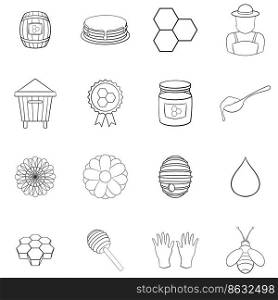 Apiary set icons in outline style isolated on white background. Apiary icon set outline