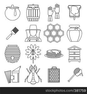 Apiary tools icons set. Outline illustration of 16 apiary tools vector icons for web. Apiary tools icons set, outline style