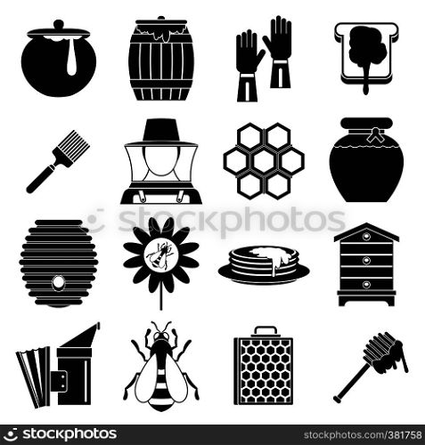 Apiary tools icons set. Simple illustration of 16 apiary tools vector icons for web. Apiary tools icons set, simple style
