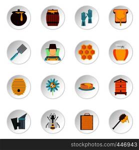 Apiary tools set icons in flat style isolated on white background. Apiary tools set flat icons