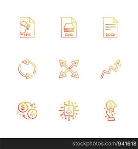 Apk , android, dmg , apple , docx, docuument , reset , arrows , graph , dollar, crypoto currency , icon, vector, design, flat, collection, style, creative, icons