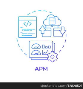 APM blue gradient concept icon. Cloud computing, application performance. Source code, programming. Round shape line illustration. Abstract idea. Graphic design. Easy to use in infographic. APM blue gradient concept icon
