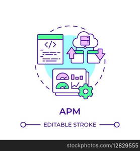 APM multi color concept icon. Cloud computing, application performance. Source code, programming. Round shape line illustration. Abstract idea. Graphic design. Easy to use in infographic, presentation. APM multi color concept icon