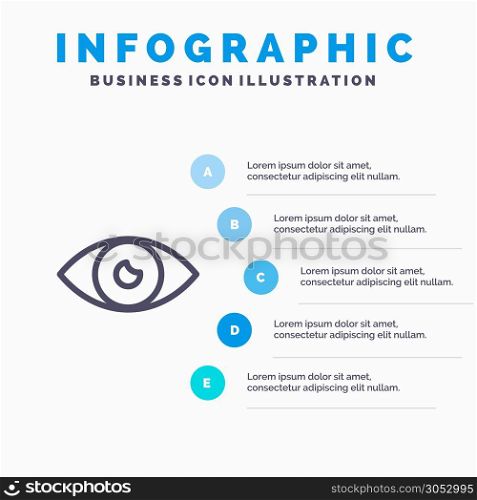 App, Basic Icon, Design, Eye, Mobile Line icon with 5 steps presentation infographics Background