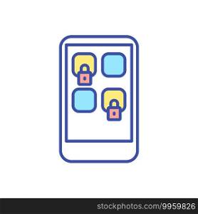 App block for smartphone RGB color icon. Parental control for application access. Stay focused. Digital detox. Limit social media use. Restriction for mobile phone. Isolated vector illustration. App block for smartphone RGB color icon