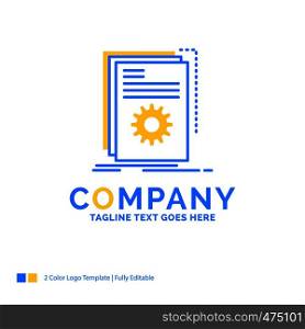 App, build, developer, program, script Blue Yellow Business Logo template. Creative Design Template Place for Tagline.