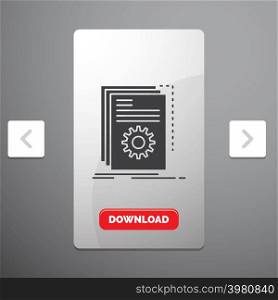 App, build, developer, program, script Glyph Icon in Carousal Pagination Slider Design & Red Download Button