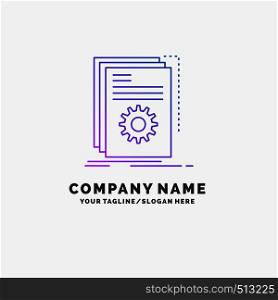 App, build, developer, program, script Purple Business Logo Template. Place for Tagline. Vector EPS10 Abstract Template background