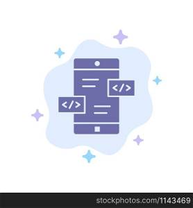 App Development, Arrows, Div, Mobile Blue Icon on Abstract Cloud Background
