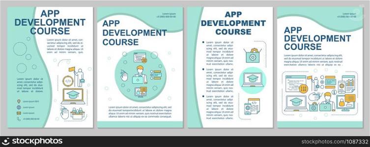 App development course brochure template. Flyer, booklet, leaflet print, cover design, linear illustrations. Mobile programming training. Vector page layouts for annual reports, advertising posters