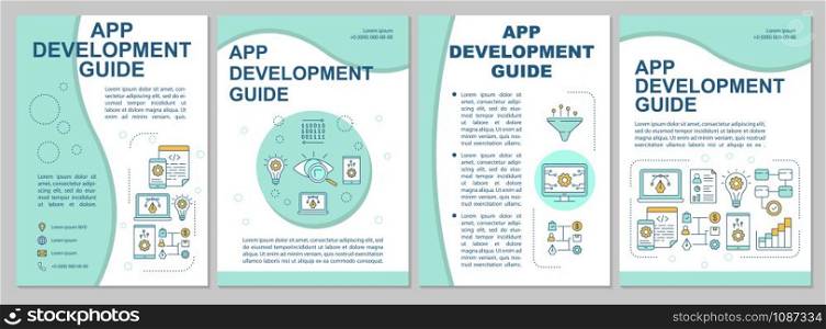 App development guide brochure template. Flyer, booklet, leaflet print, cover design, linear illustrations. Mobile programming. Vector page layouts for magazines, annual reports, advertising posters