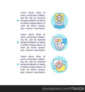 App for safe chatting concept line icons with text. PPT page vector template with copy space. Brochure, magazine, newsletter design element. Messaging software linear illustrations on white. App for safe chatting concept line icons with text