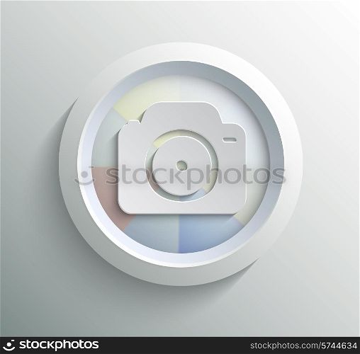 App icon metal camera with shadow on technology circle and grey background