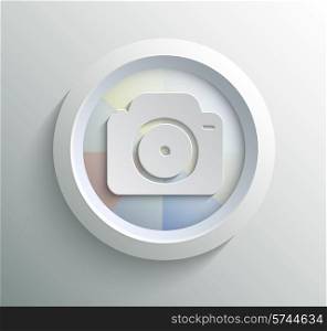 App icon metal camera with shadow on technology circle and grey background