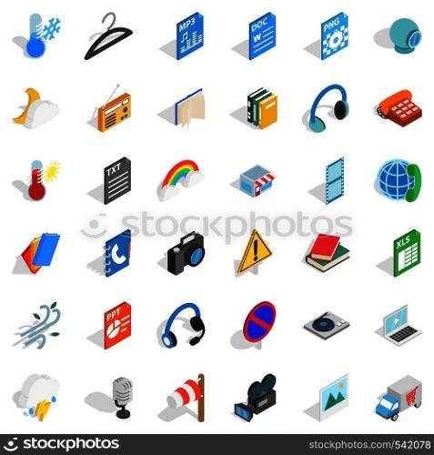 App icons set. Isometric style of 36 app vector icons for web isolated on white background. App icons set, isometric style