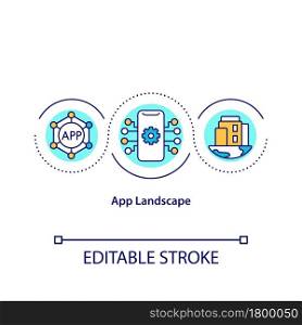 App landscape concept icon. Application modelling and design abstract idea thin line illustration. Technical landscape diagram. Vector isolated outline color drawing. Editable stroke. App landscape concept icon