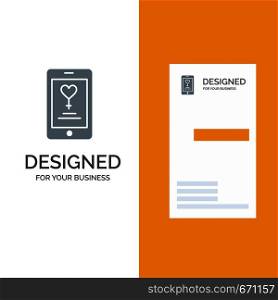 App, Mobile, Love, Lover Grey Logo Design and Business Card Template