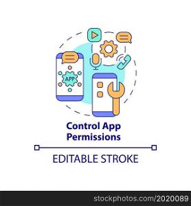 App permissions control concept icon. Setting application accesses to personal information abstract idea thin line illustration. Data protection. Vector isolated outline color drawing. Editable stroke. App permissions control concept icon