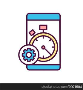 App session length RGB color icon. Measure time for software operation. IT project development process. Testing for mobile application usability. Collect statistic. Isolated vector illustration. App session length RGB color icon