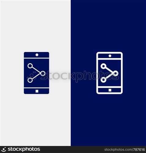 App Share, Mobile, Mobile Application Line and Glyph Solid icon Blue banner Line and Glyph Solid icon Blue banner