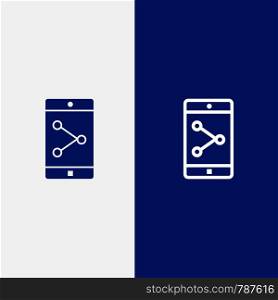 App Share, Mobile, Mobile Application Line and Glyph Solid icon Blue banner Line and Glyph Solid icon Blue banner