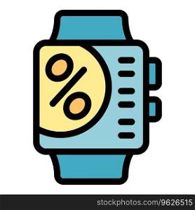 App smartwatch icon outline vector. Run program. Care device color flat. App smartwatch icon vector flat