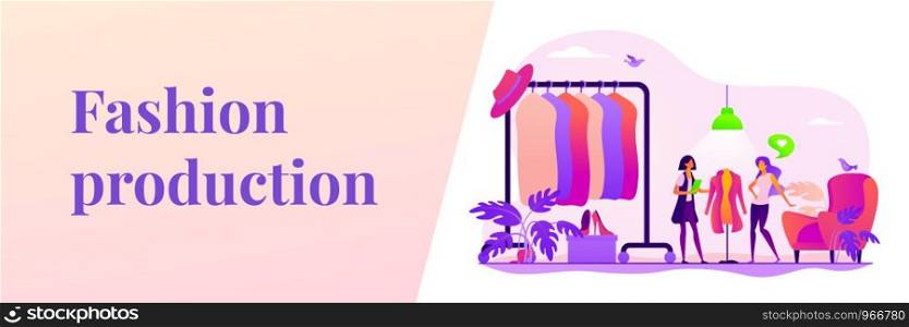 Apparel designer, shopper and seller consultant. Vogue industry, wardrobe update. Fashion house, clothing design house, fashion production concept. Header or footer banner template with copy space.. Fashion house web banner concept