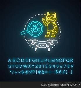 Appearance neon light concept icon. Robots and electronic devices idea. Modern gadgets, creations. Innovative design. Glowing sign with alphabet, numbers and symbols. Vector isolated illustration