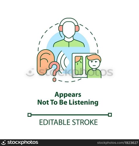 Appears not to be listening concept icon. Inattentive symptom abstract idea thin line illustration. Trouble understanding communication. Vector isolated outline color drawing. Editable stroke. Appears not to be listening concept icon