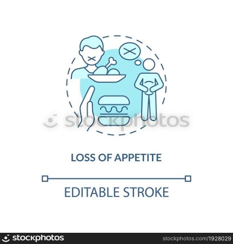 Appetite loss blue concept icon. Pneumonia symptom abstract idea thin line illustration. Bacterial, viral infections. Metabolic problem. Vector isolated outline color drawing. Editable stroke. Appetite loss blue concept icon
