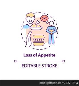 Appetite loss concept icon. Pneumonia symptom abstract idea thin line illustration. Stomach disorder. Anorexia nervosa. Viral infections. Vector isolated outline color drawing. Editable stroke. Appetite loss concept icon