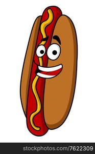 Appetizing hot dog with mustard in cartoon mascot style