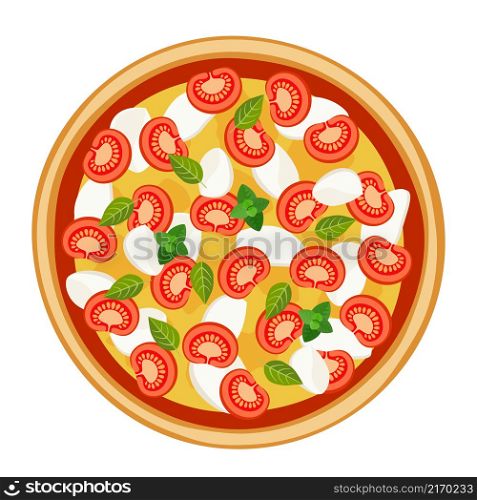 Appetizing margarita pizza with mozzarella on white background.. The appetizing pizza with mozzarella and tomato