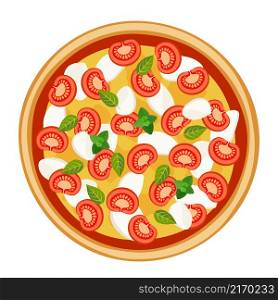 Appetizing margarita pizza with mozzarella on white background.. The appetizing pizza with mozzarella and tomato