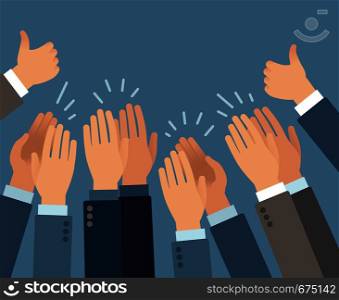 Applause. Hands clapping applause gestures, congratulation audience appreciation success greeting approve flat vector applauding concept. Applause. Hands clapping applause gestures, congratulation audience appreciation success greeting approve flat vector concept