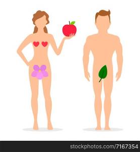 Apple, Adam and Eve silhouettes. Vector illustration of couple people woman and man. Apple, Adam and Eve silhouettes vector illustration