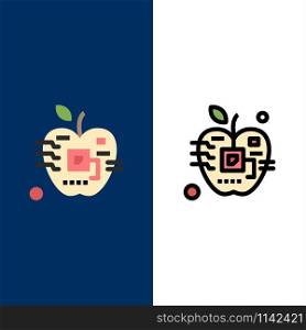 Apple, Artificial, Biology, Digital, Electronic Icons. Flat and Line Filled Icon Set Vector Blue Background