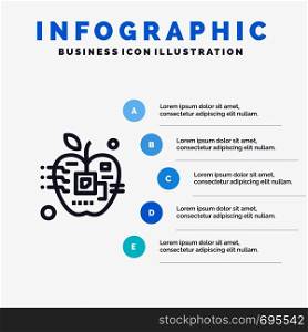 Apple, Artificial, Biology, Digital, Electronic Line icon with 5 steps presentation infographics Background