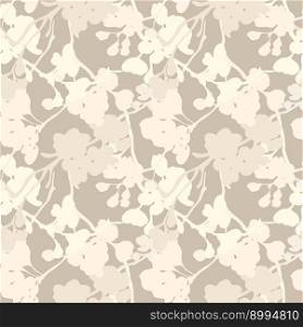 Apple blossom floral silhouette seamless pattern in beige color shades. Spring botanical vector background desigh for wallpapers, textile, fabric.