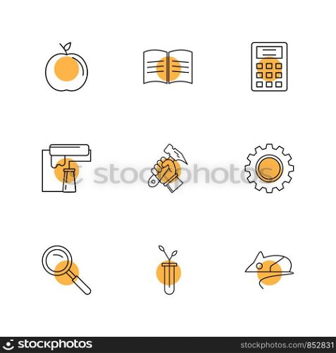 apple , book , calculator , paint roller ,hammer , gear , search , beaker , mouse , logo, design, vector, sign, label, symbol, icon,illustration, graphic, style,