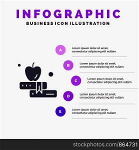 Apple, Book, Education Solid Icon Infographics 5 Steps Presentation Background