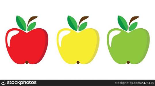 Apple cartoon set whole fruit isolated on white background. Vector illustration.