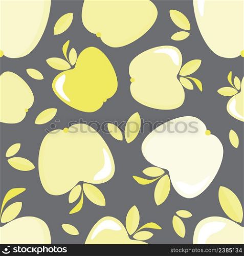 Apple cartoon whole fruit seamless pattern on grey background. Vector illustration.