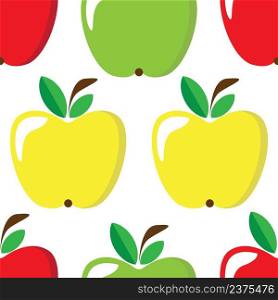 Apple cartoon whole fruit seamless pattern on white background. Vector illustration.