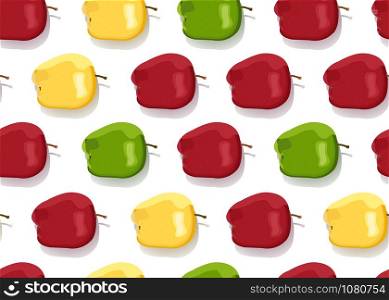 Apple colorful seamless pattern on white background. Red, Green and Yellow apples fruits vector illustration