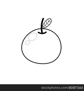 Apple coloring page for adults and kids. Black and white print with fruit in cartoon style. Outline apple isolated element. Vector illustration